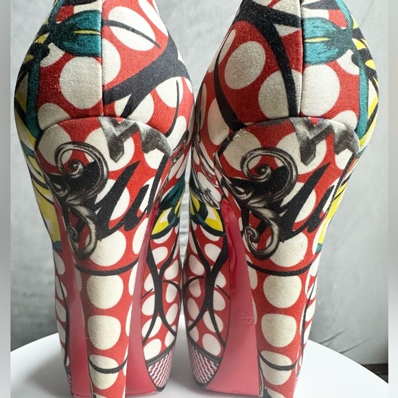 🌺CHRISTIAN LOUBOUTIN 👠Daffodil Multicolor 160mm Print Fabric Platform sz: 38.5 - Picture 13 of 17